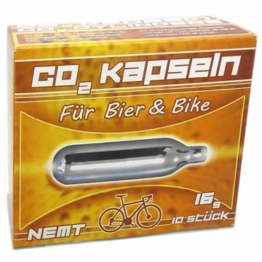 10 NEMT 16g Co2 Bierkapseln and Bikekapseln für alle Bierzapfanlagen mit 16g Kohlensäurekapseln ohne Gewinde kompatibel auch zu CO2 Kartuschenpumpe Fahrrad Minipumpe ohne Gewinde