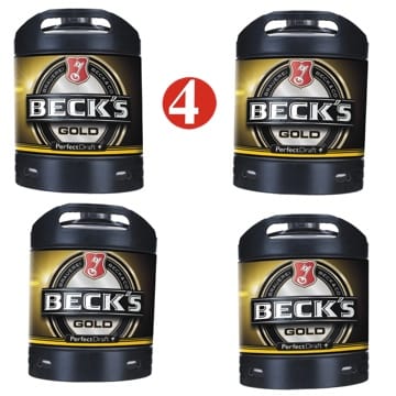 4 x Becks Gold Perfect Draft Gold, 6 Liter Fass, inkl. 20 Euro Pfand - MEHRWEG
