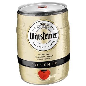Warsteiner Premium Pilsener 5 L Bierfass mit Zapfhahn, Partyfass, Pfandfrei (1 x 5 l Partyfass)